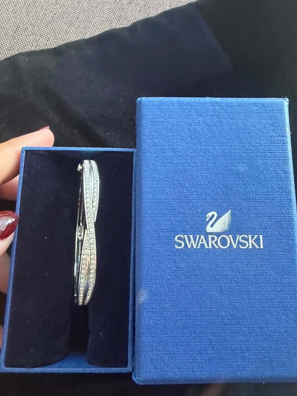Swarovski Silver-Tone Crystal Bangle Bracelet - Picture 1 of 14
